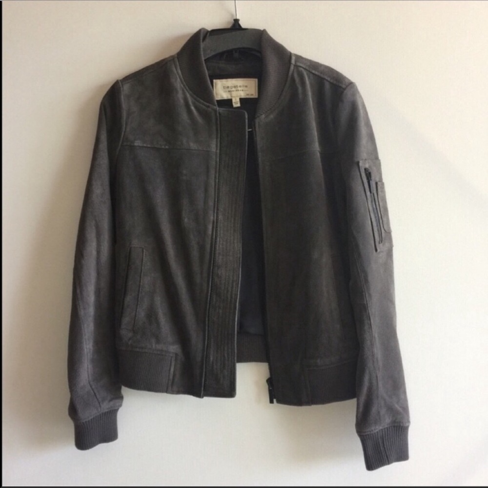 NWT Bagatelle gray leather suede bomber jacket - Picture 5 of 12